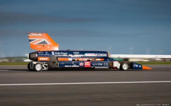 The bloodhound supersonic car on the Cornwall Airport Newquay runway. 