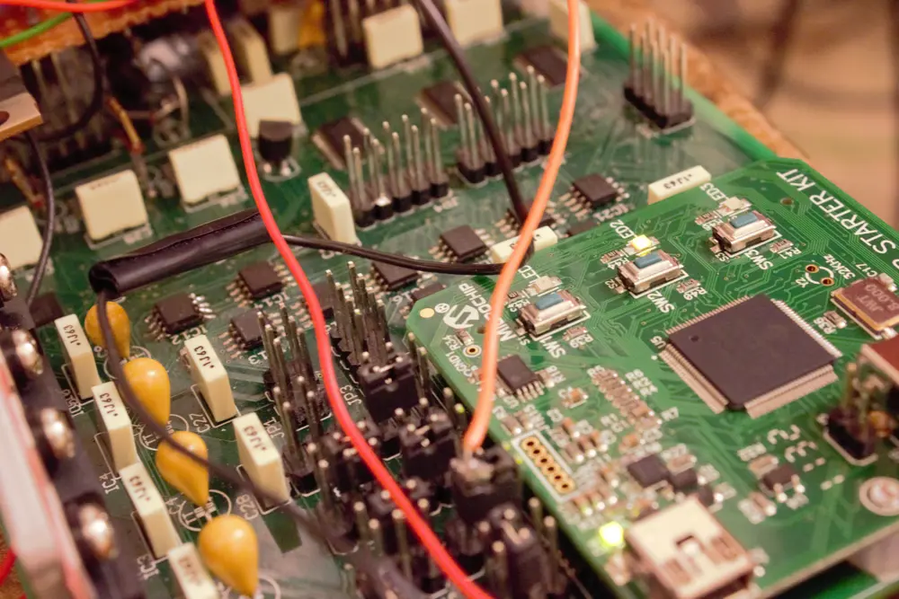 An electronics board.