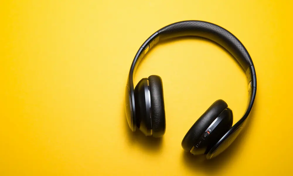 A set of Bluetooth headphones.