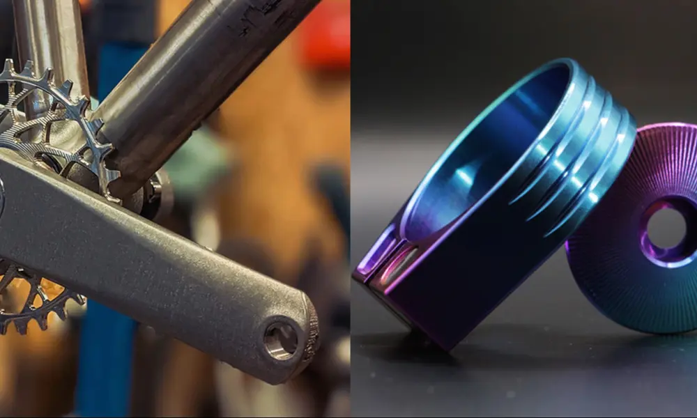 A photograph of individual bike parts.