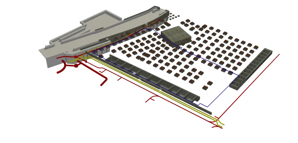 Computer generated design of a building site.