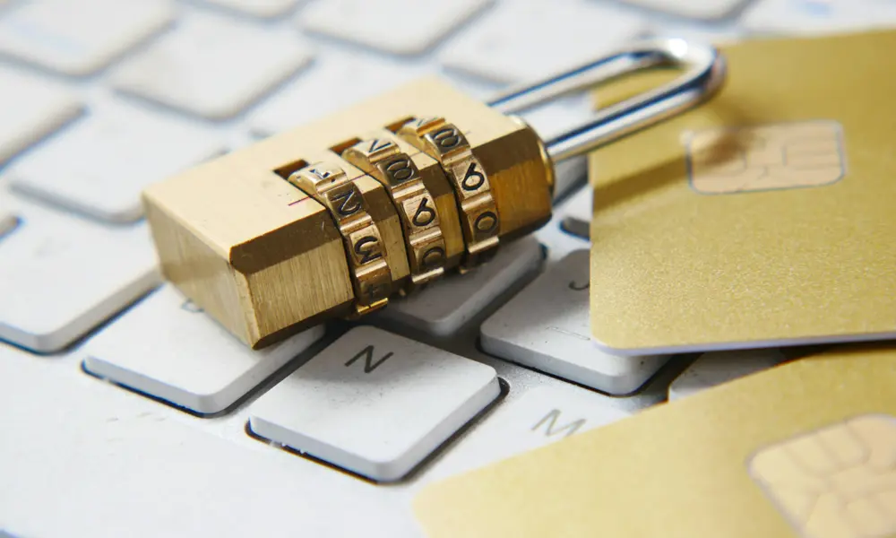 A padlock on a keyboard.