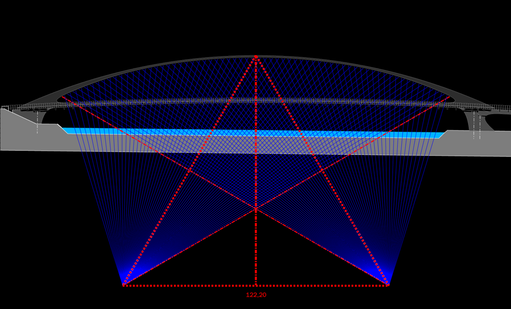The hanger layout in a network arch bridge.