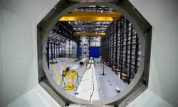 A wind turbine inside a testing factory.