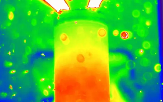 A heat map of a battery becoming very hot and leaking out.